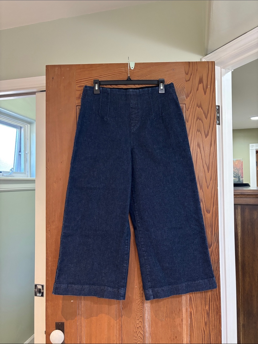 SPANX Dark Blue Wide Leg High-Rise Jeans. Size Large